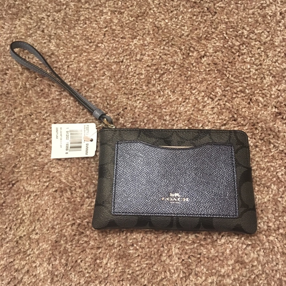 Coach wristlet - NWT - black and metallic blue
